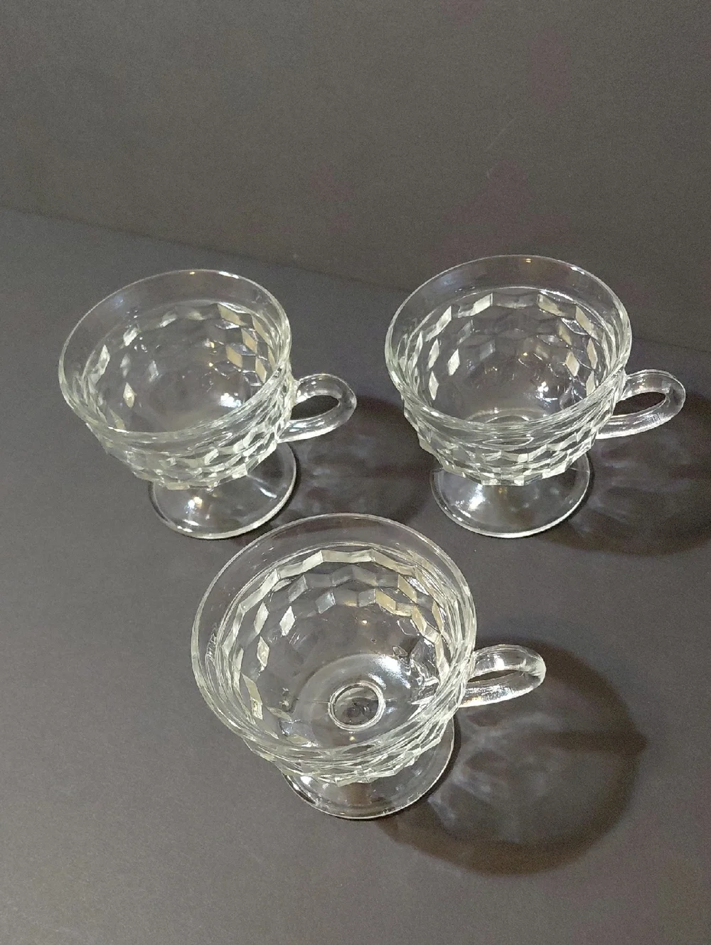 Lot of 3 Vintage Colony/Indiana Glass Whitehall Clear Cubist Footed Punch Cups